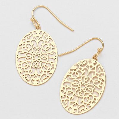 Lattice Lace Gold Tone Stensil Sensible Earrings.JPG